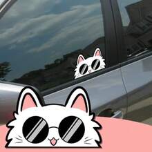 5.1 Inch Funny Sunglasses Cat Peeker Anime Car Stickers Window Laptop Bumper Trunk Campervan Vinyl Wrap Decals JDM Accessories - Clear - View 4
