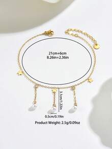 pieza de tobillera de lujo y la moda en tonos dorado y plateado con borla de estrella, hipoalergénica y resistente la decoloració, diseñúnico, regalo para novia. La cadena fina se - Oro amarillo - Ver 6