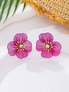 1 Pair Enamel Floral Drop Earrings, Lovely Flower Shape Earrings Pendants For Women, Daily Wear Jewelry - 黃金 - 查看 8
