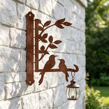 1pc Metal Rust Effect Bird & Floral Pattern Outdoor Wall Hanging Rack, Suitable For Porch, Bird Feeder, Lantern, Wind Chime Etc, Sturdy Iron Structure Hook - A - View 7