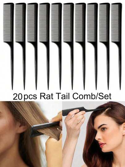 20/10/5pcs Set Plastic Rat Tail Comb, Anti-Static Hair Brush, Salon & Home Use Hair Styling Tools (20pcs Rat Tail Comb Set, Hair Brush, Comb, Hair Styling Tools & Accessories, Suitable For Barbershop, Beauty, Travel, Back To School, Vacation, Women Hair Accessories, Brush, Hair Styling Brush)
