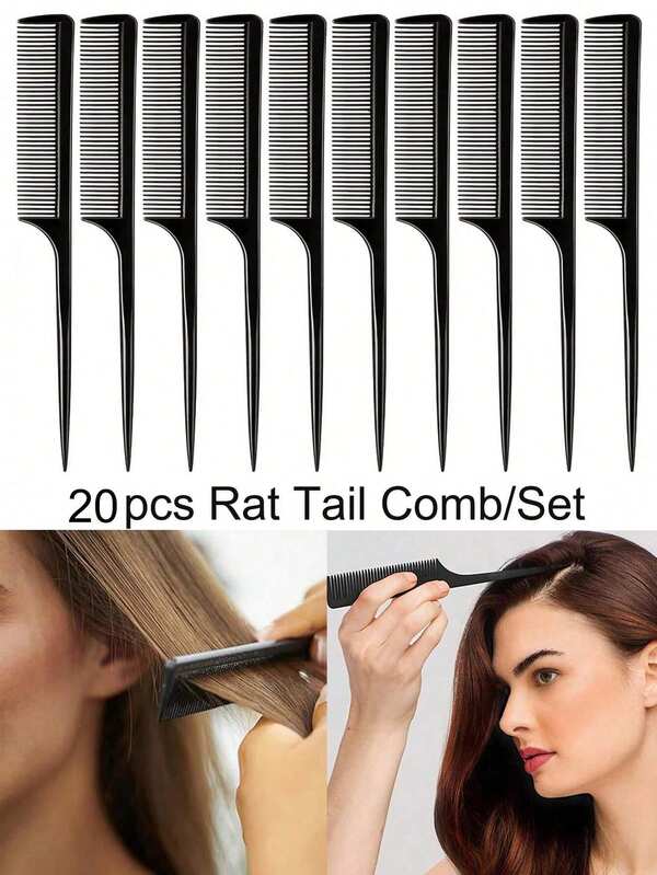 20/10/5pcs Set Plastic Rat Tail Comb, Anti-Static Hair Brush, Salon & Home Use Hair Styling Tools (20pcs Rat Tail Comb Set, Hair Brush, Comb, Hair Styling Tools & Accessories, Suitable For Barbershop, Beauty, Travel, Back To School, Vacation, Women Hair Accessories, Brush, Hair Styling Brush)