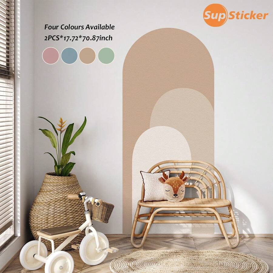 SUPSTICKER 2入大尺寸波希米亞風層次拱門牆貼,可撕貼可移除 PVC 牆貼,適用兒童房、育兒室、臥室,17.72x70.87英吋 - 彩色 - 查看 1