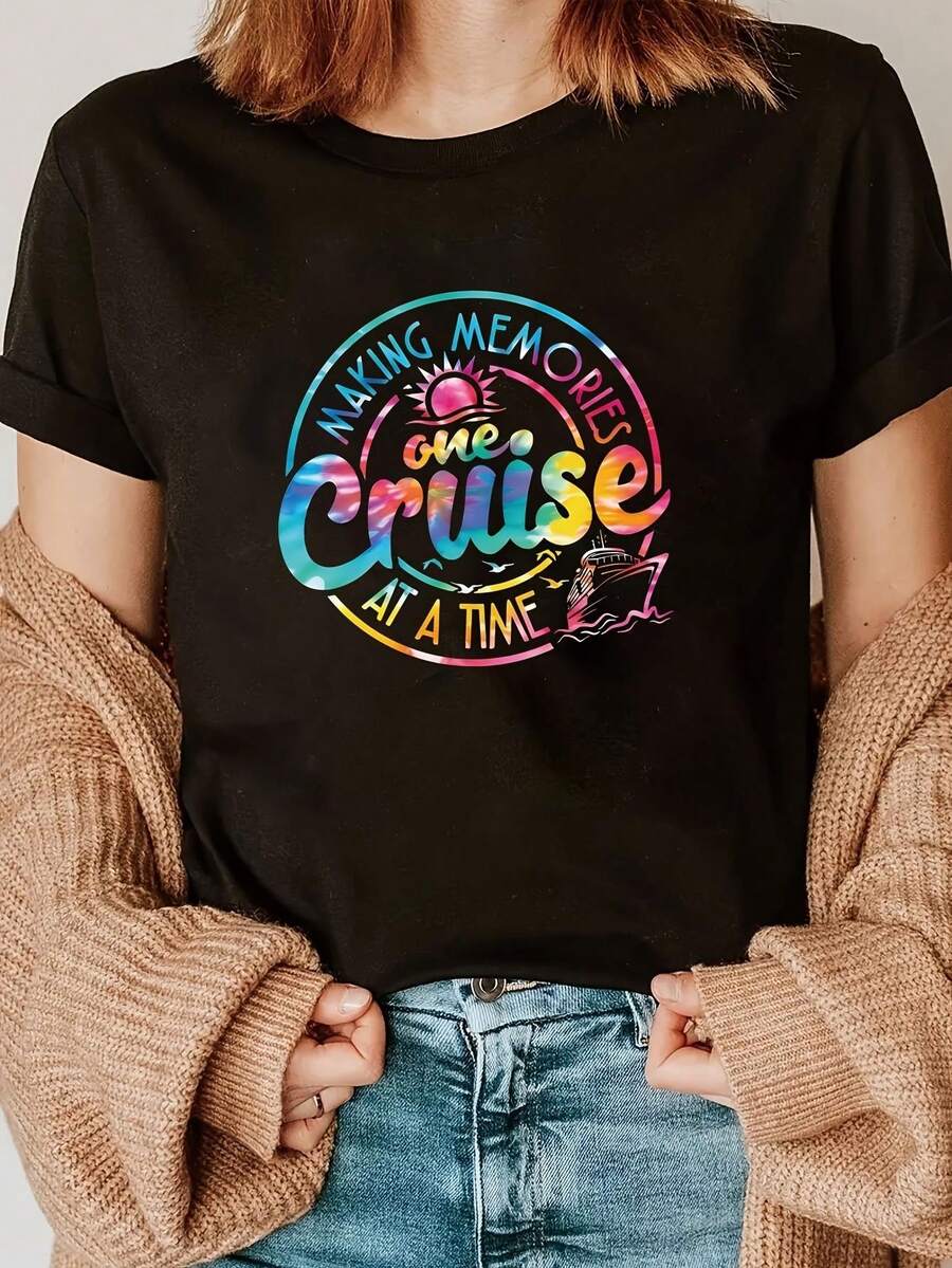 Women's Nautical Boat & Maritime Short Sleeve T-Shirt - Semi-Sheer Round Neck Summer Top with Yacht, Ship & Maritime Wheel Design, Slim Fit Blouse for Beachwear, Yacht Outfits, Machine Washable Casual to Smart-Casual Nautical Shirts