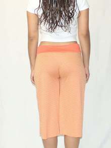 Women's Striped Fold-Over Waist Capri Pants, High-Waisted Wide Leg Knit Trousers, Y2K Retro Casual Chic Minimalist Everyday Brunch Beach Vacation Summer Errands Loungewear For Ladies - 橘色 - 查看 3