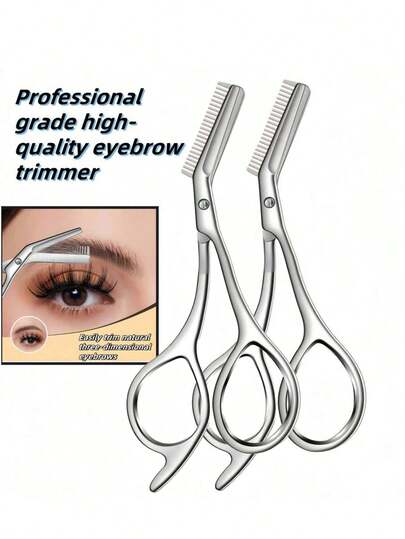 2pcs/Set Stainless Steel Eyebrow Scissors With Eyebrow Brush, All-In-One Eyebrow Trimmer Suitable For Men And Women, Gift, Travel, Economical Product, Travel Essential