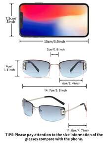 1 Pair Women's Silver Cat Eye Semi-Rimless Metal Leg Gradient Hollow Lens Y2K Street Style Fashion Glasses - Silver Frame, Light Blue - View 6