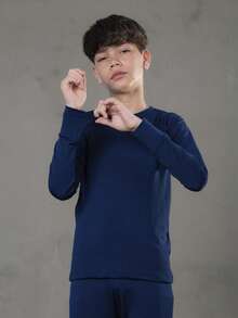 Thermal Plush Set For Children, Flannel Lined, For Boys And Girls, Unisex, Second Skin - Màu xanh hải quân - Xem 4