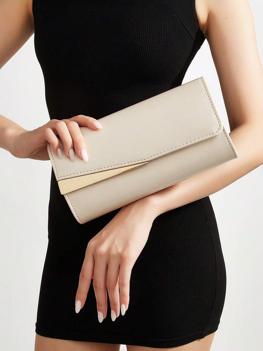 Tas Clutch Kulit Lacquer Warna Solid Mewah, Elegan, Indah, dan Bersahaja, Mudah Dibawa, Bahan PU yang Modis, Cocok untuk Wanita, Dapat Digunakan untuk Pernikahan, Pesta, Acara Dansa, Gala, dan Acara Lainnya. - Aprikot - View 1
