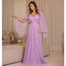 Luxury Long Dress With Flowing Sleeves And Deep Neckline – Timeless Elegance And Sparkle For Parties* - 紫丁香色 - 查看 1