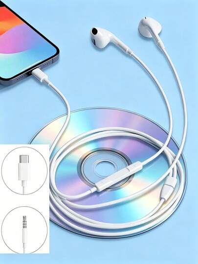 Type-C有线耳机，3.5mm圆形插头，音频耳机，立体声入耳式耳机，适用于电子通话和音乐，低音效果出色，适用于笔记本电脑/PC的无线耳机，兼容iPad/电脑