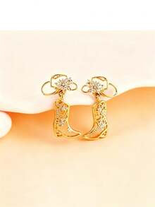 2pcs/Set Fashionable Unique Western Cowboy Style Hollow Earrings, Suitable For Daily Wear And Holiday Celebrations - Gold - View 2