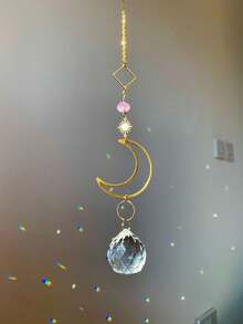1pc Colorful Crystal Suncatcher, Indoor Window Suncatcher, Can Be Hung On Window With Chain Pendant Decor, Prism Suncatcher, Suitable For Home & Garden Decoration - Gold - View 10