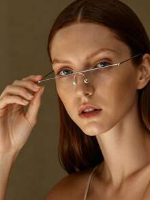 1 pieza Montura de gafas con media montura de cristales de estrás, de uso fashionable, artístico, para oficina, diario y fiestas para mujeres - Plateado - Ver 1