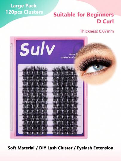 Sulv 120pcs D Curl Lash Clusters False Eyelashes 12mm,14mm,16mm,18mm,20mm To Choose DIY Lash Extension Individual Lashes For Self Application At Home