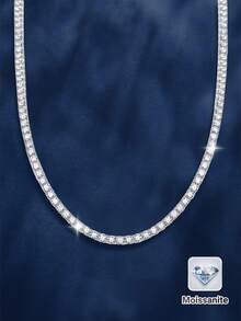 12ct Luxury Moissanite Necklace In 925 Silver, 3.0mm X 120pcs, Romantic Fashionable Design, Creative Gift For Women, Suitable For New Year, Christmas, Teacher's Day, Mother's Day, Halloween, Vintage Retro Rock Style Jewelry For Engagement, Wedding, Birthday, Anniversary - Silver - View 1