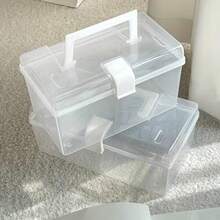 Large Transparent Plastic Storage Box With Handle - Portable Organizer Bin For Diapers, Bottles, Stationery And Small Items - Durable PP Material, Transparent Design For Easy Viewing, Ideal For Home Organization - Multicolor - View 5