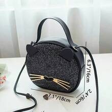 1pc Girls' New Leopard Print Bag, PU Leather Cat Phone Pouch, Cute & Fashionable Small Round Bag, Great Gift EU2P - Black - View 2
