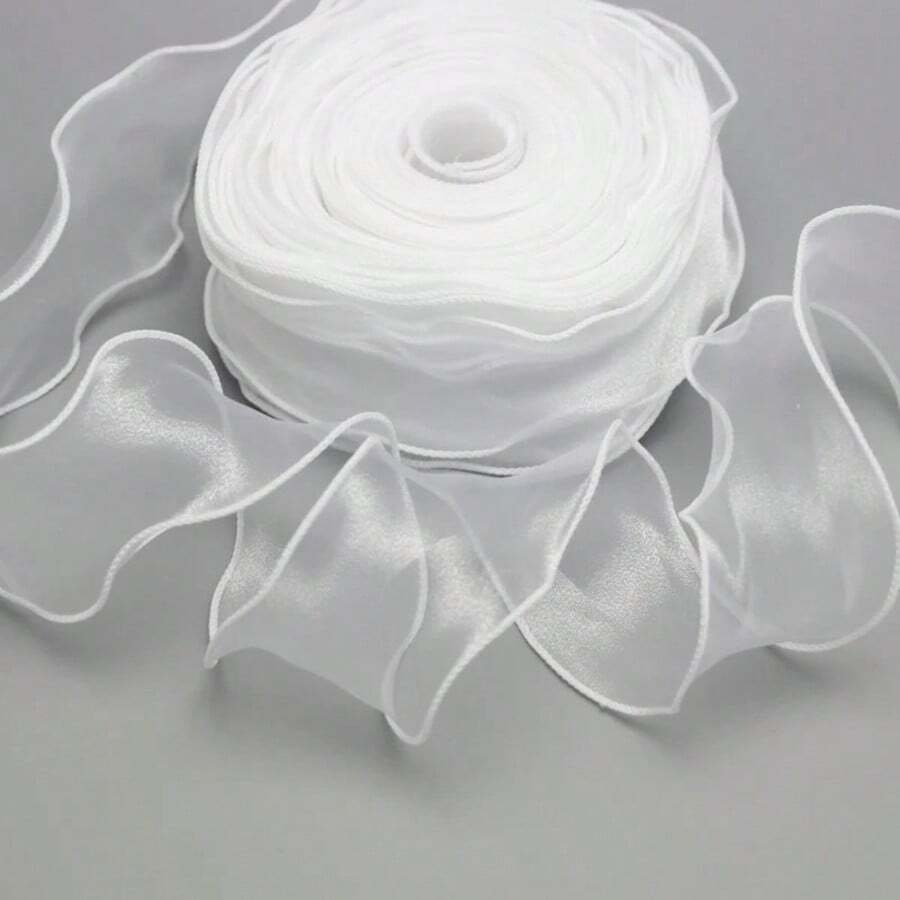 ( 5 Yards/roll ) 5.5cm Wavy Silk Organza Ribbon Bowknot Material Ribbon Hair Adornment Gift Packaging Decorative Lace