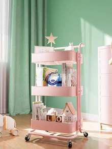Multipurpose Trolley With Three Tiers Of Wheels, Storage Cart With Handle, Multifunctional Organizer Cart, Wheels With Brakes, Kitchen Shelf, Multifunctional Storage Rack With Mesh Basket, Large Capacity (Pink) - Pink - View 2
