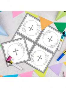 20pcs/40pcs/60pcs God Theme Napkins - Baptism, With Cross Pattern "First" And "Mi Bautizo" Napkins, Suitable For Baptism Party Decoration. - Multicolor - View 5