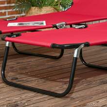 Set Of Two Folding Sun Loungers - Red - A - View 3