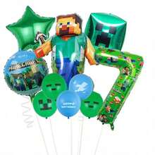 10pcs Pixel Style Steve And Creeper Theme Digital Balloons Set, Suitable For Birthday Party, Wall Decor - As Shown In the Figure - View 19