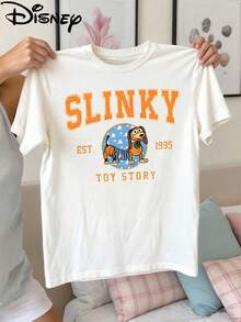 Disney Toy Story Slinky Dog Double-Sided Print Kids' T-Shirt, Cute Cartoon Casual Tee, Perfect For Daily Wear, School Activities, Family Outings And Weekend Trips, Shipped From Local Warehouse - trắng - Xem 2