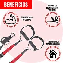Entrenamiento en Suspensión Ejercicio de Resistencia con Pesos Corporal Correas Fitness Workout Funcional con Cuerdas - negro rojo - Ver 3