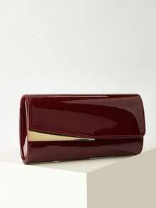 Elegant, Exquisite, Understated Luxury Solid Color Patent Leather Clutch, Convenient To Carry, Fashionable PU Material, Suitable For Women, Applicable For Weddings, Parties, Balls, Galas And Other Occasions. - Burgundy - View 2