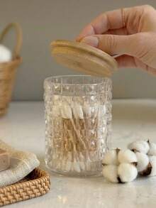 Acrylic Organizer Jar With Bamboo Lid – Cotton Swab And Cotton Holder 1 To 5 Units Transparent Acrylic - Rust Brown - View 8