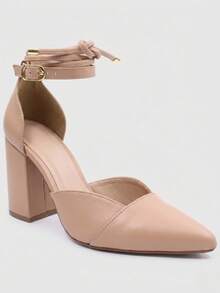 MODARPE Medium Block Heel Pointed Toe Pump S05 - Desnudo - Ver 3