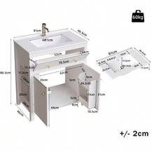 White Vanity Unit Measuring 81 X 46.5 Cm With Ceramic Basin, 1 Drawer And 1 Soft-Close Door, Modern Freestanding Vanity Unit With A Ribbed Design - White - View 6