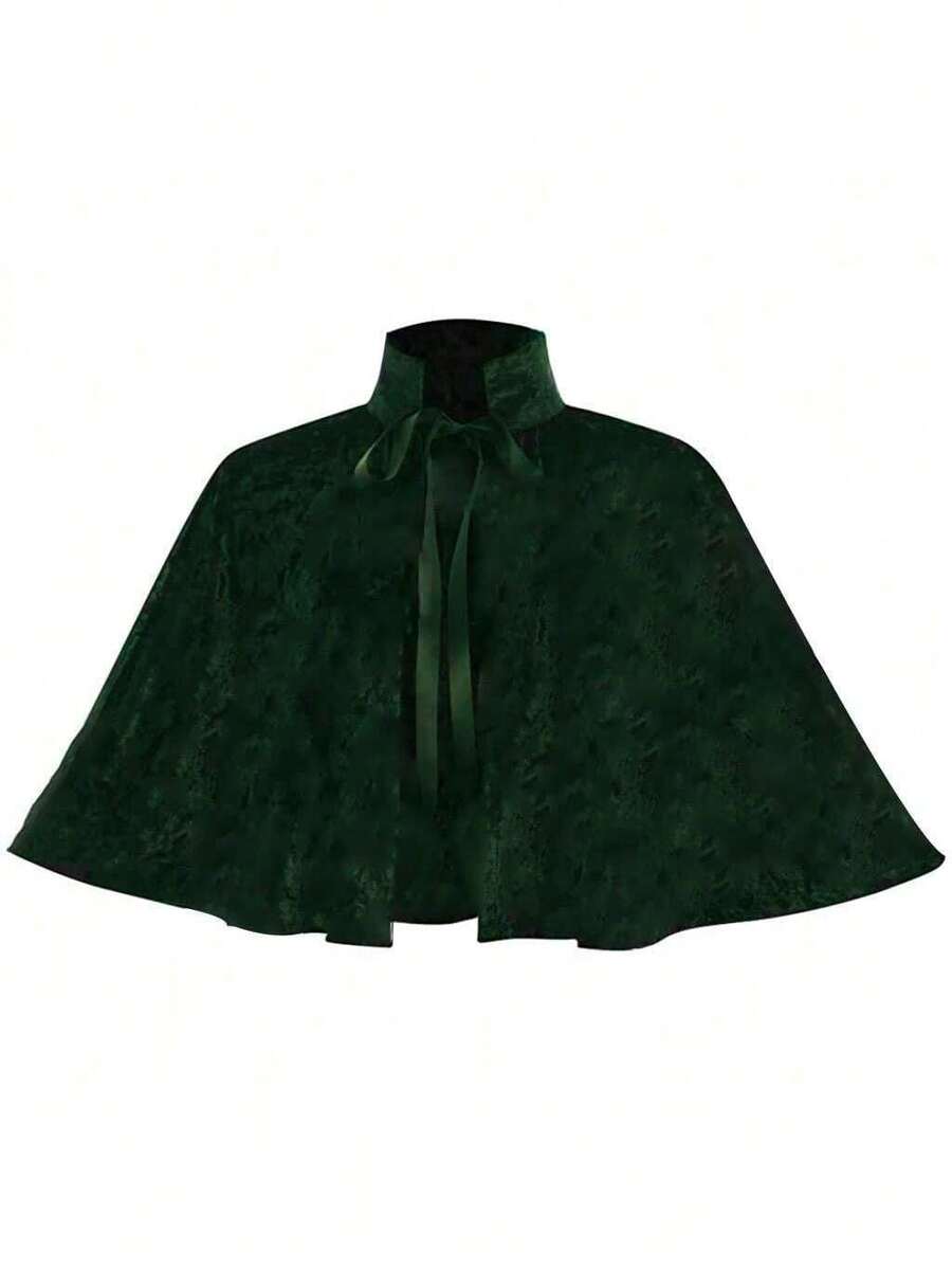 Short Shawl-Style Cape For Women, Renaissance Medieval Halloween Costume Accessory - Green - View 1
