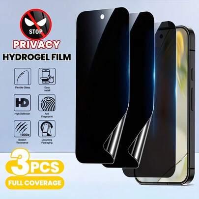 3pcs Anti-Spy Privacy Hydrogel Film Suitable For Galaxy S26Ultra/S25/S24/S23/S22 Ultra Plus FE A05S/A06/A07/A15/A16/A17/A24/A25/A26/A35/A36/A37/A54/A55/A56/A57 - Full Coverage, Soft Thermoplastic Polyurethane, Non-Glass, Easy Installation, Durable