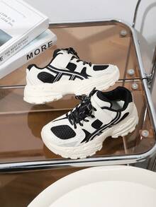 1 Pair Children's Fashion Casual Sneakers, Soft Sole Anti-Slip Mesh Breathable Running Shoes, Suitable For Boys And Girls, Spring/Autumn - Black and White - View 5