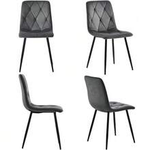 Dining Table Set (120/160 * 68 Cm Dining Table With 4 Chairs), Extendable Dining Table, Modern Kitchen Dining Table Set, Dining Chairs, Dark Gray Kitchen Chairs In Diagonal Patterned Velvet, Black Table Legs - Natural Color - View 11