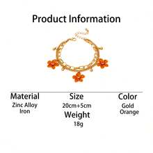 1pc Summer Vacation Style Dopamine Energetic Orange Handmade Drip Oil Delicate Small Plumeria Pendant Women Tassel Double-Layer Anklet - Orange - View 6