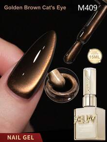 XEIJAYI 1 buah 15ml Kutek Gel Kuku Mata Kucing Mutiara Emas, Transparansi Tinggi, Cepat Kering, Formula Mudah Dihapus, Kilap Mengkilap, Hadiah Sempurna Untuk Wanita - Coklat - View 4