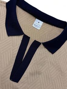 WAIT HIM Men's Casual Textured Short Sleeve Polo Shirt - Apricot - View 4