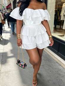 1pc Solid Color Ruffle/Frill Tie-Front Multi-Layered Asymmetric Jumpsuit, Suitable For School, Party, Stage, Concert, All Seasons White Elegant Summer - White - View 10
