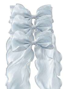 1/2/3pcs Mesh Bowknot Ribbon Hair Clip For Daily, Large Hairpin For Hair Styling Accessories,Suitable For Daily Wear,Photography - Baby Blue - View 8