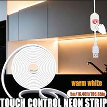 Tira de luz LED de neón flexible, interfaz USB, interruptor táctil con brillo ajustable, con clips de montaje, adecuada para patrones de decoración interior, iluminación de cocina, luz de relleno para espejo - Blanco Cálido - Ver 9
