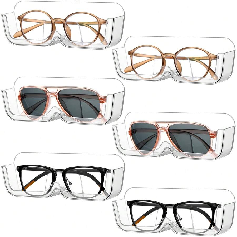 2/4pcs Transparent Eyeglasses Storage Rack, Wall-Mounted Fashion Glasses Display Stand, Home Glasses Holder/Rack, Suitable For Home Decor, Bathroom Storage - Clear - View 1
