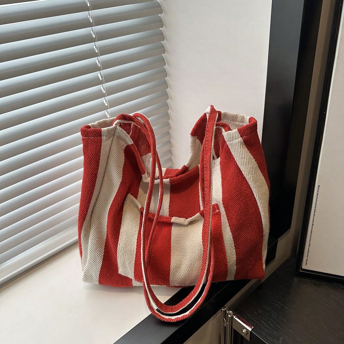 Bolso de lona a rayas retro, de gran capacidad y multiusos, adecuado para el trabajo, la escuela o las salidas, se puede usar como mochila escolar, bo