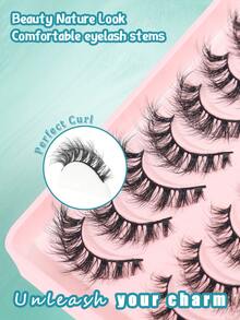 10 Pairs Cat Eye Lashes Natural Look False Eyelashes Wispy Black Band Eyelashes Look Like Extension Fox Eye Soft Strip Lashes - Black - View 7