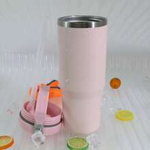 1913 IceFlow 2.0 Flip Straw Tumbler With Handle 30 Oz | Double Wall Vacuum Insulated Stainless Steel Leak Resistant Water Bottle With Flip Straw Lid & Carry Handle, Rose Quartz | Perfect Valentine's Day Mother's Day New Year Christmas Gift For Women Men Her Him - Màu be - Xem 3