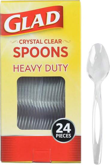Glad Clear Plastic Spoons, Disposable Plastic Utensils For Parties Events And Everyday Meals, Sturdy Clear Plastic Cutlery For Easy Cleanup And Convenience, 24 Count