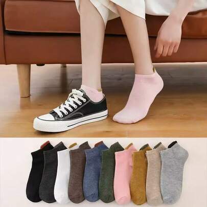 5/10 Pairs Random Women Thin Casual Boat Socks, Breathable Non-Slip Soft Versatile, Spring/Summer