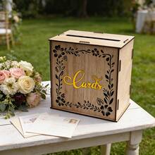 1 pieza Caja de almacenamiento de tarjetas de madera vintage, saludo cálido para bodas y fiestas, adecuado para tarjetas de graduación, fiestas, almacenamiento de postales para registrar momentos preciosos - A - Ver 5